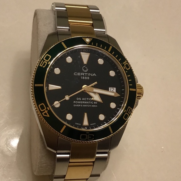 CERTINA DS ACTION POWERMATIC80 BLACK/GREEN/GOLD ON BRACELET 38MM - Picture 15 of 16